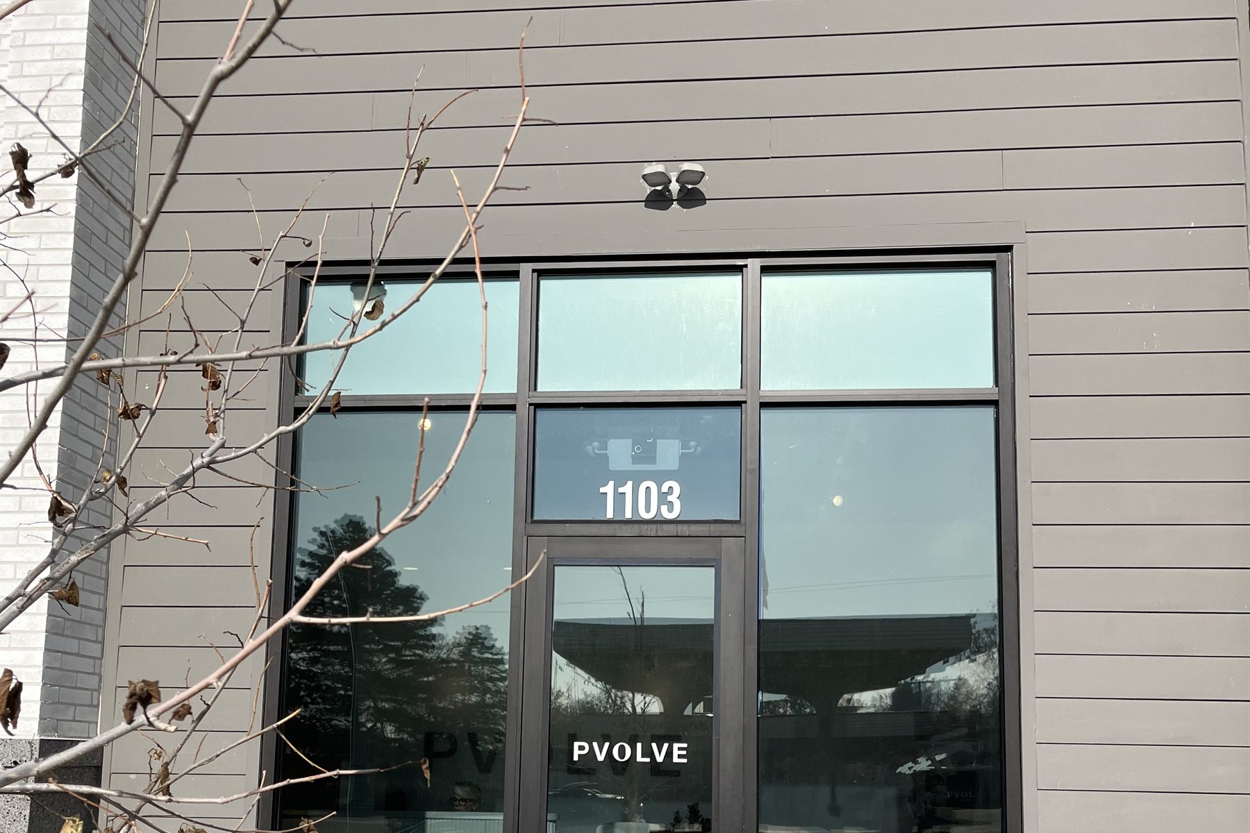 Modern business entrance with professionally finished window glazing